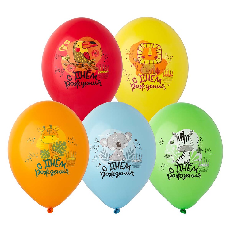 Belbal Шар с рис 14" ДР Животные Тропич, 50 шт