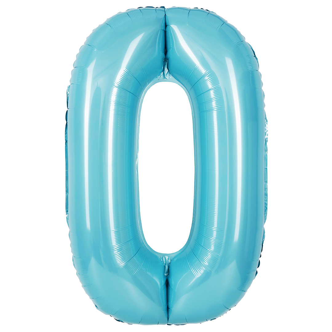 Шар (40''/102 см) Цифра, 0, Голубой, Матовый, 1 шт. в уп.