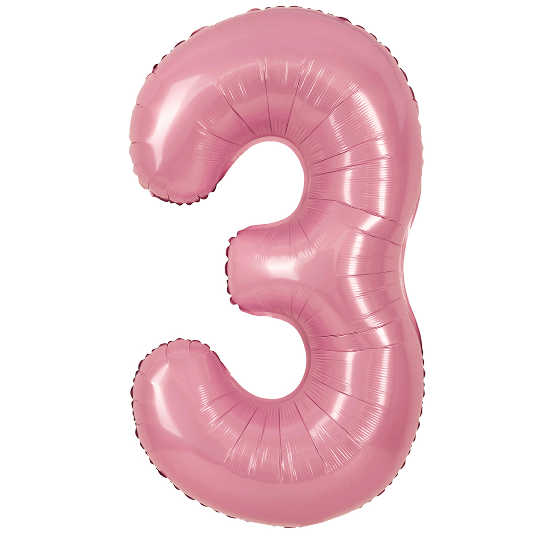 Шар (40''/102 см) Цифра, 3, Розовый, Матовый, 1 шт. в уп.