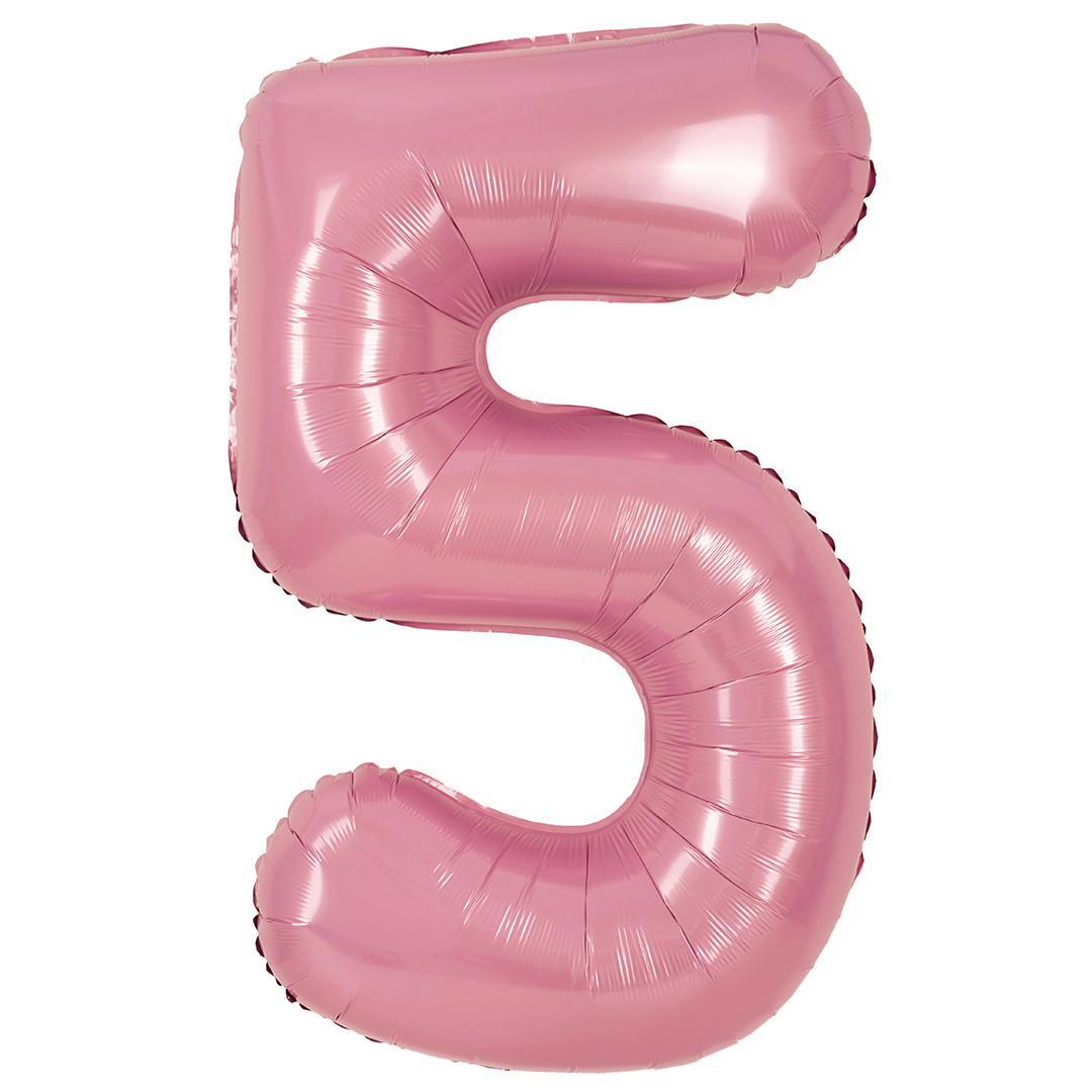 Шар (40''/102 см) Цифра, 5, Розовый, Матовый, 1 шт. в уп.