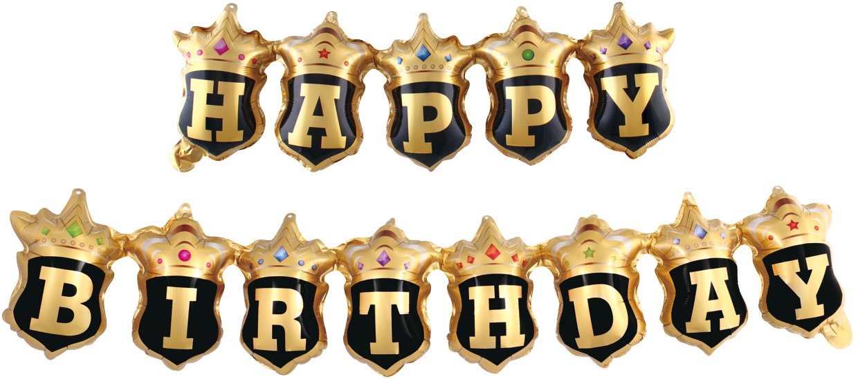 Falali Набор шаров (39''/99 см) Короны, Happy Birthday, Черный/Золото, 1 шт. в упак