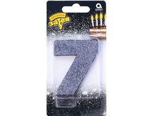 Свеча -цифра "7" Черная глиттер 8см/A