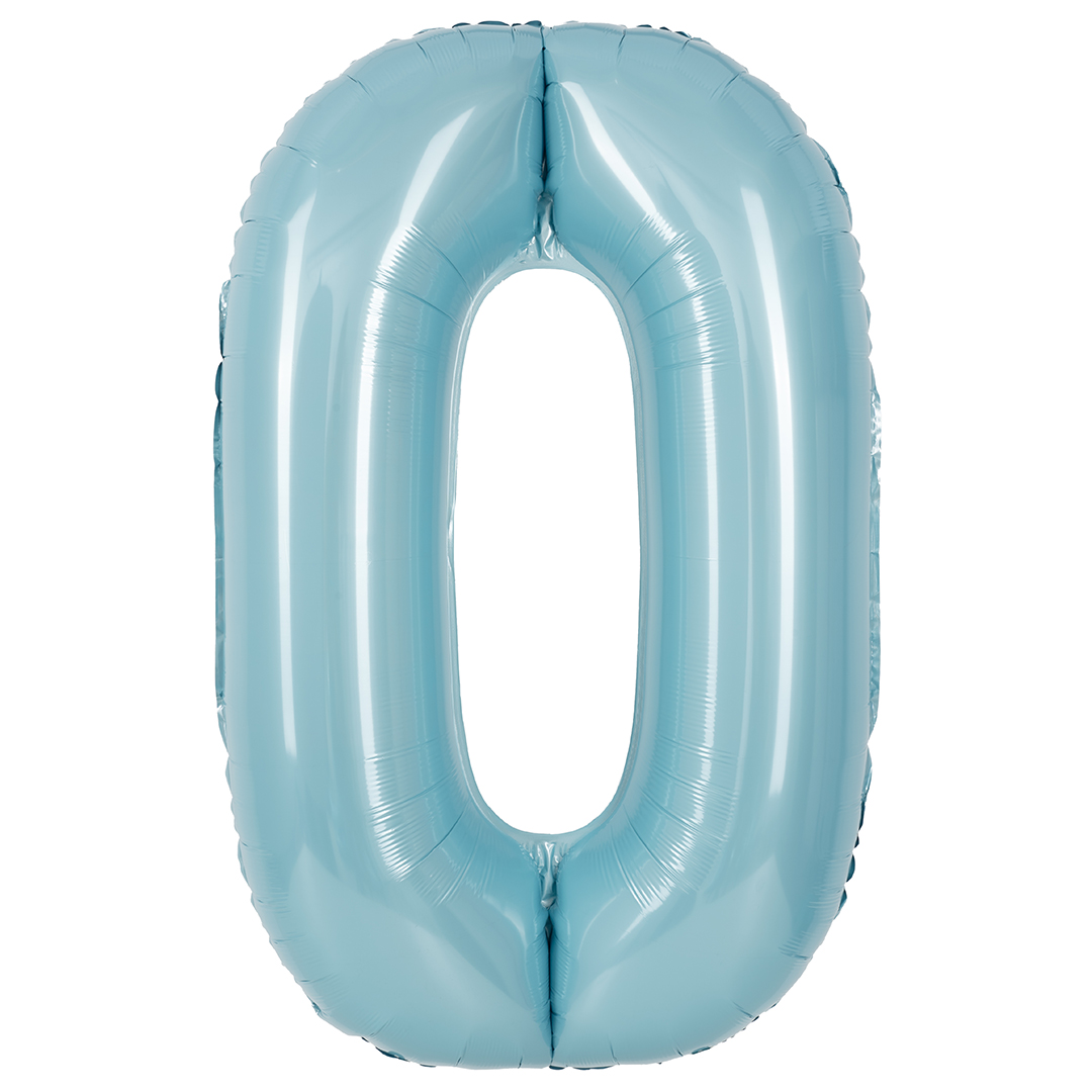 Шар (40''/102 см) Цифра, 0, Светло-голубой, Сатин, 1 шт. в уп.