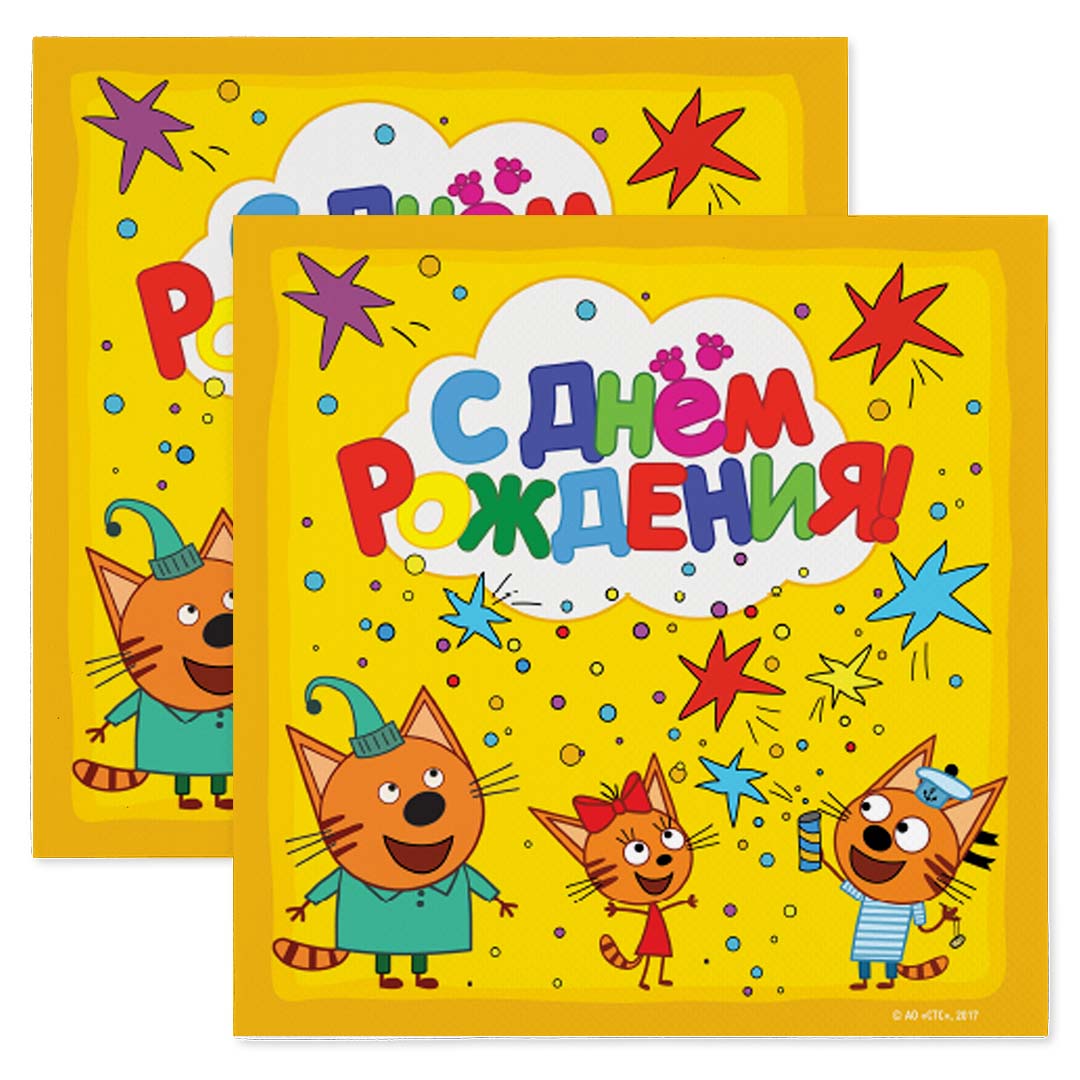 Салфетки Три Кота, 33*33см, Желтый, 12шт