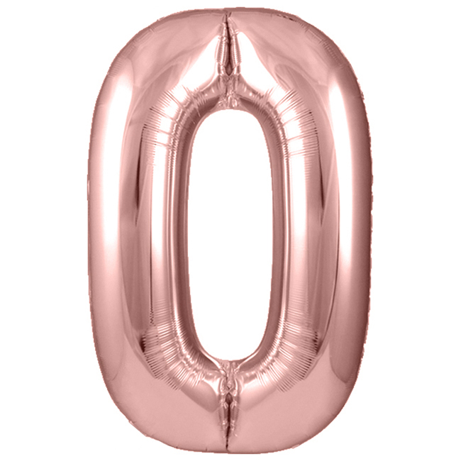 Шар (40''/102 см) Цифра, 0, Розовое Золото, Металлик, 1 шт. в уп.