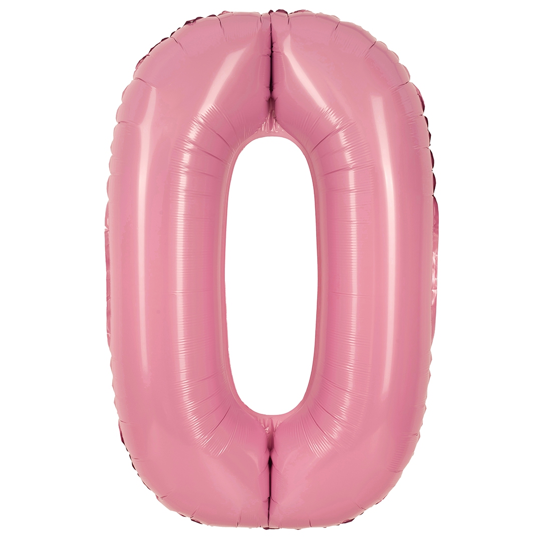 Шар (40''/102 см) Цифра, 0, Розовый, Матовый, 1 шт. в уп.