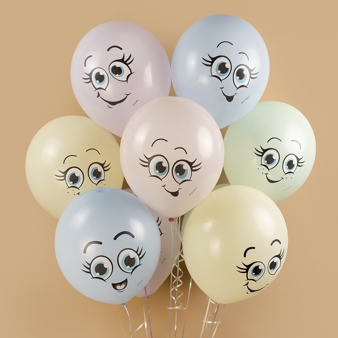 Волна веселья (12''/30 см) Веселые смайлы, Ассорти, макарунс, 1 ст, 25 шт.