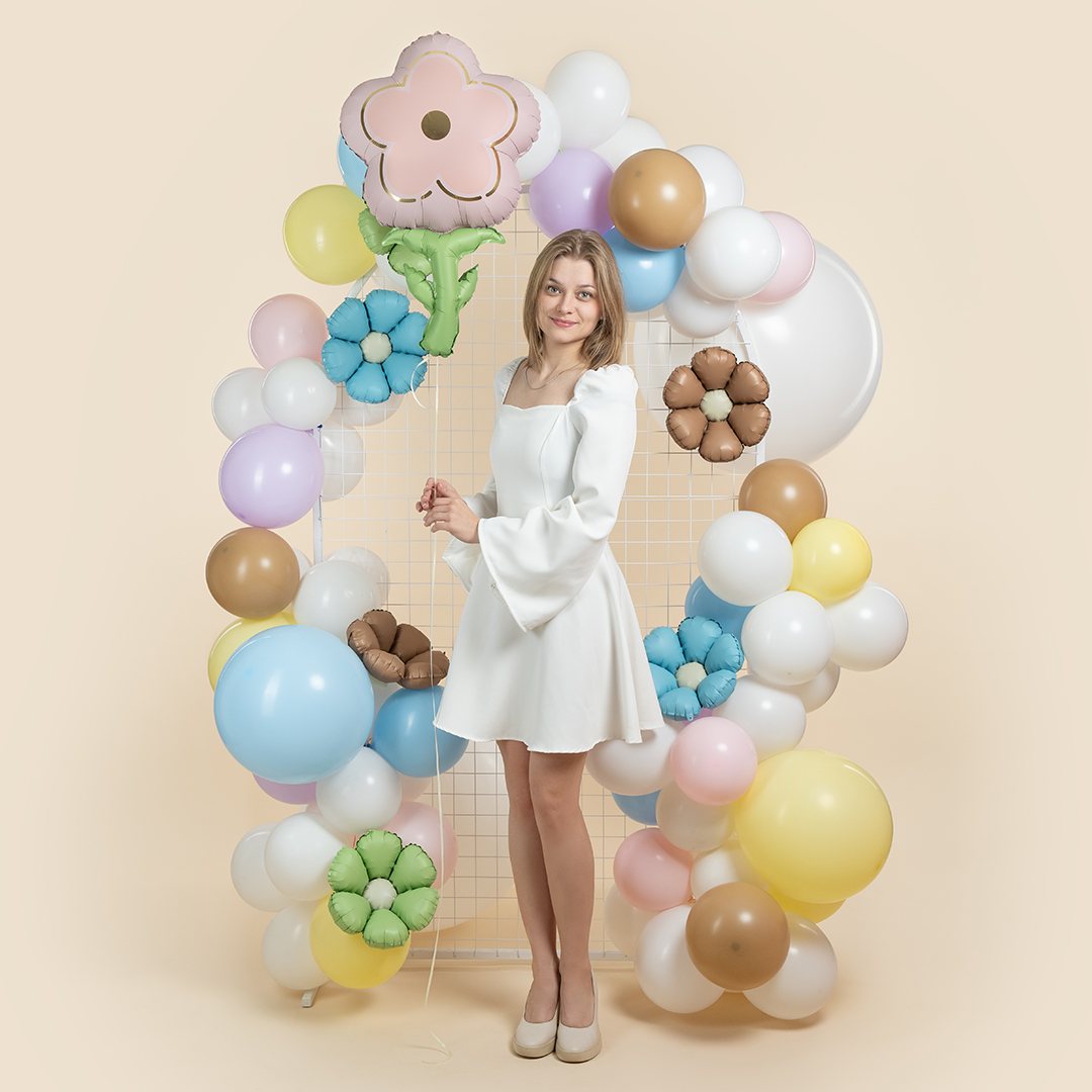 Falali Шар с клапаном (15''/38 см) Мини-цветок, Ромашка, Мятный, Сатин, 5 шт. в уп.